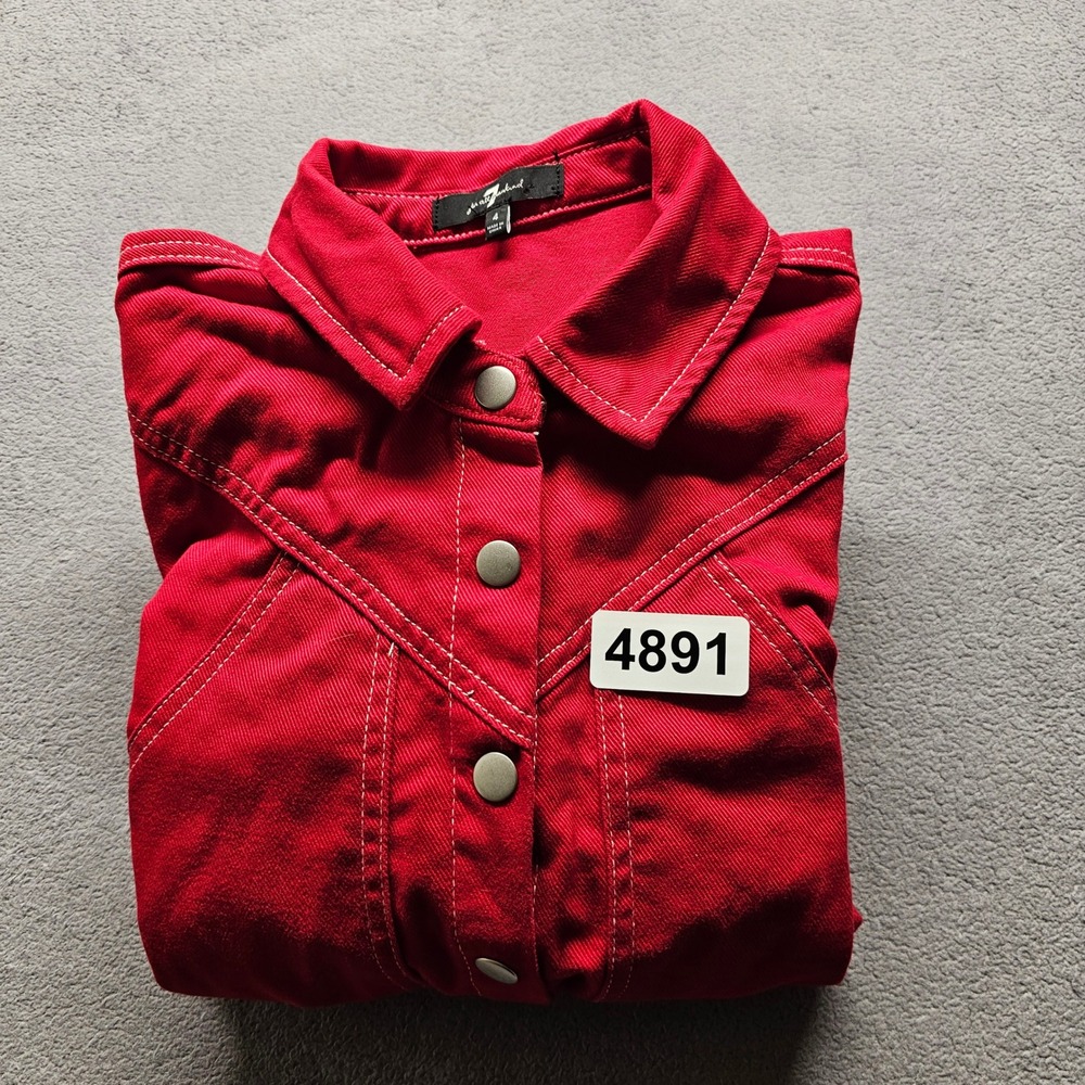 7 For All Mankind Red Denim Western Mini Dress Womens 4 Red Long Sleeve Cotton - Picture 7 of 13